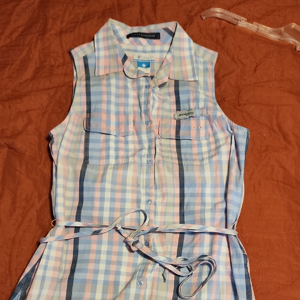 Colimbia Multicolor Plaid Sleeveless Dress, Button Down